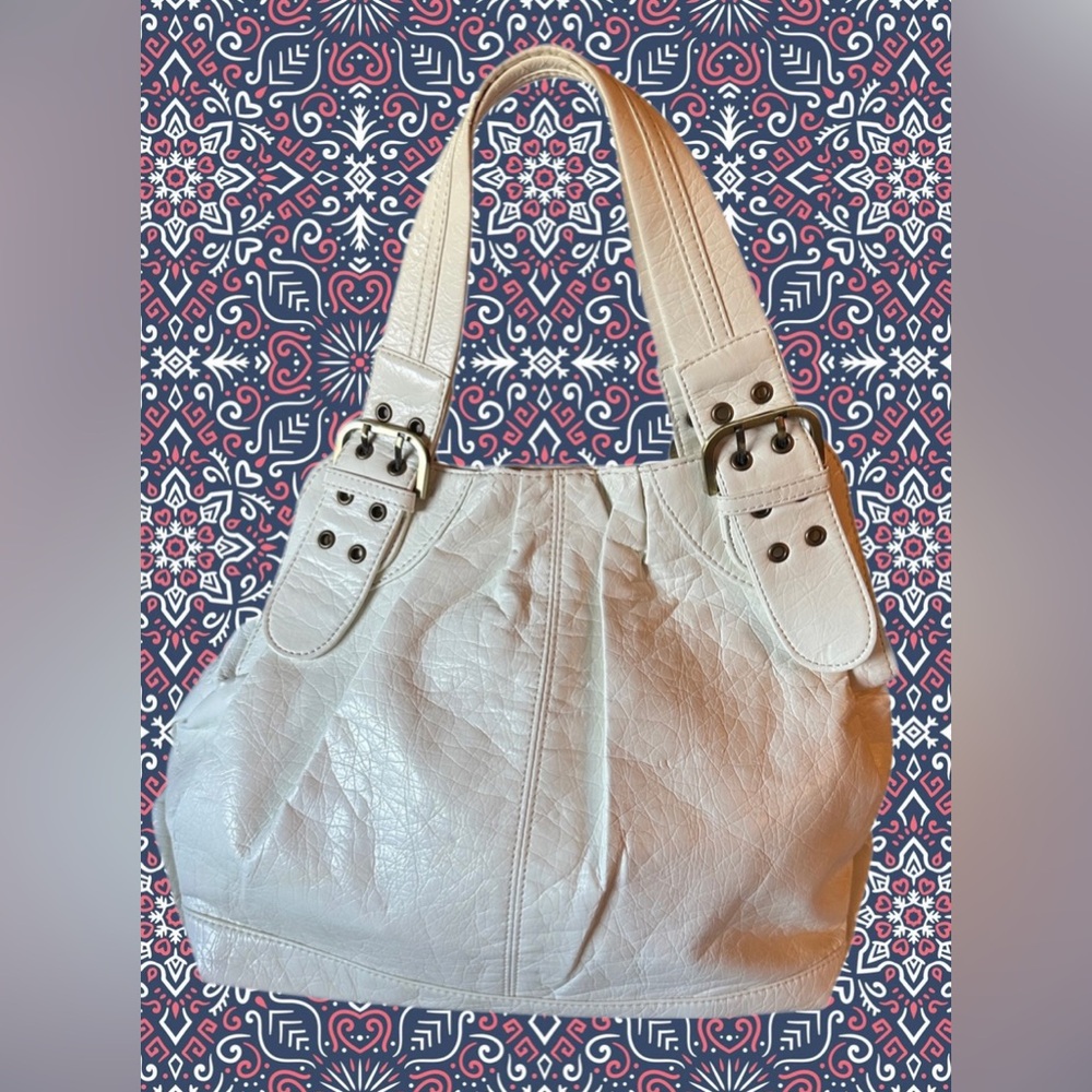 Shiraleah White Vegan Leather Handbag with buckle detail handles
